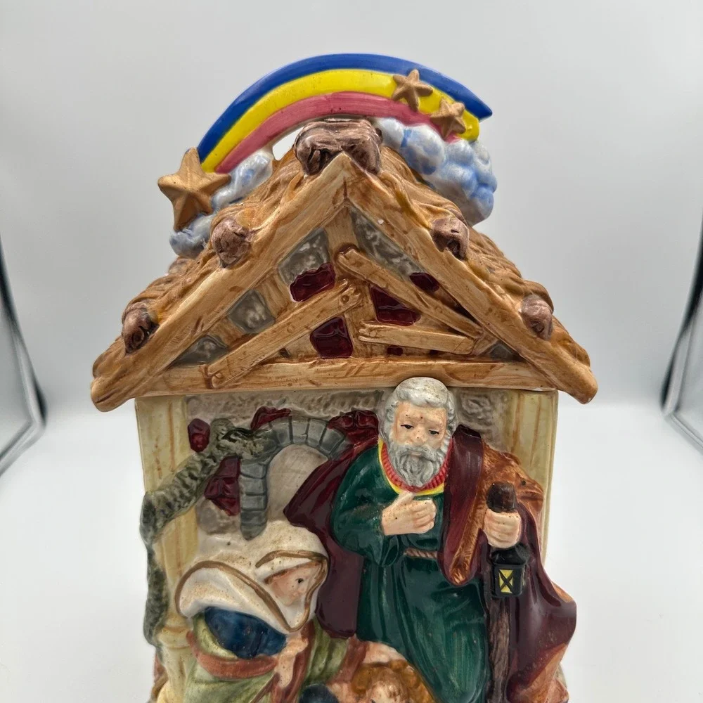 Vintage Mercuries China Nativity Scene Cookie‎ Jar Holy Family Religious Decor